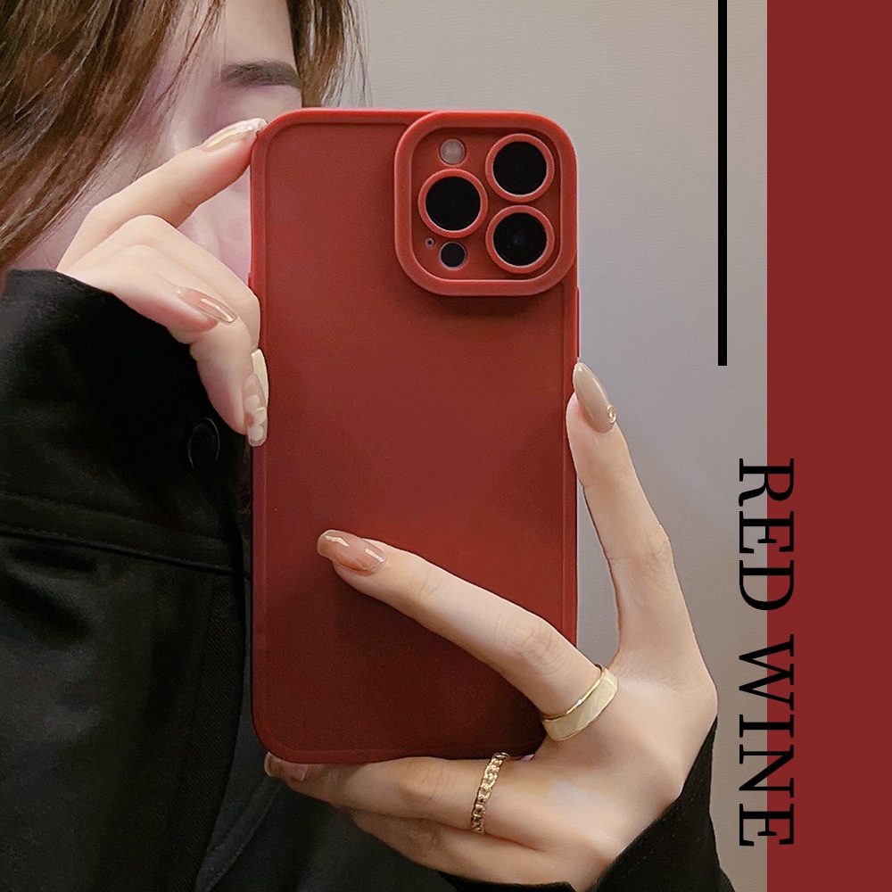 Ốp điện thoại silicon mềm màu đỏ rượu vang thích hợp cho Iphone 7 8 PLUS X XR XS 11 12 13 MINI PRO MAX SE 2020
