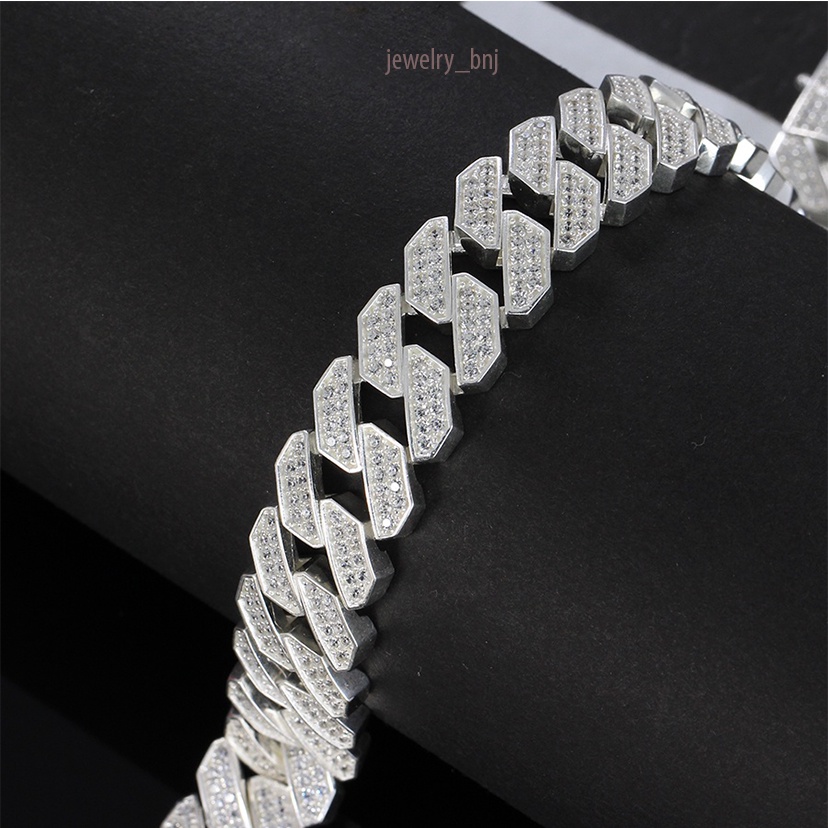 Lắc tay Cuban nam bạc đính đá, lắc tay bạc nam mắt xích cá tính, Trang sức JEWELRY_BNJ