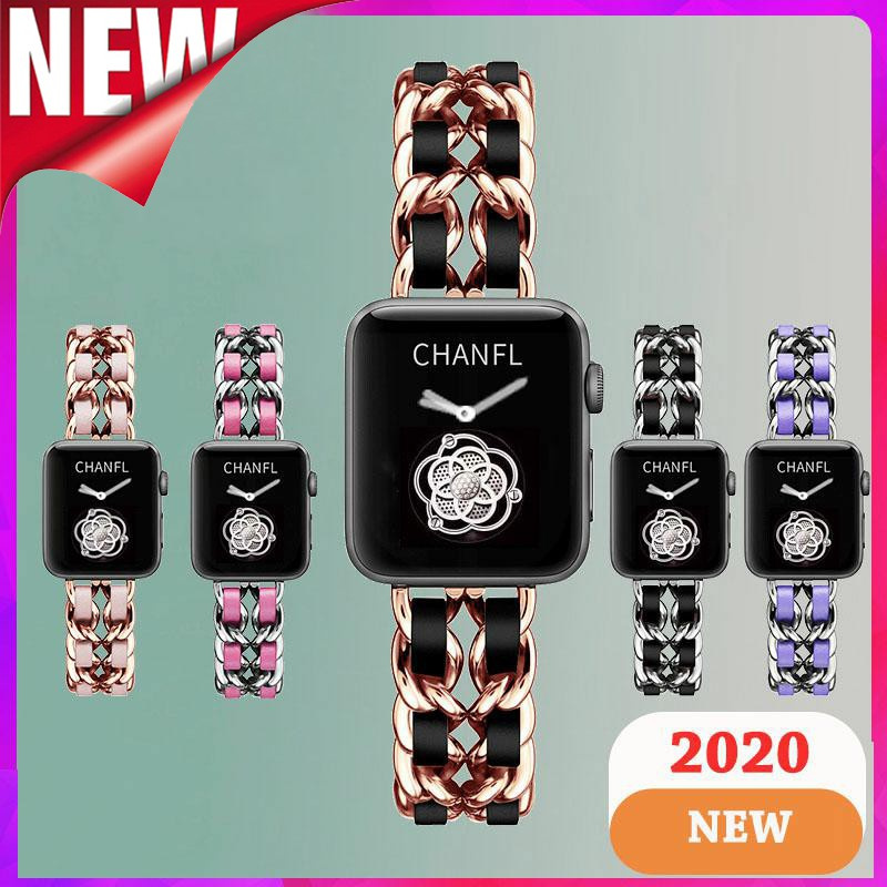 Dây Đeo Bằng Da Và Thép Không Gỉ Cho Đồng Hồ Thông Minh Apple Watch 6 Se Iwatch38 / 40 / 42 / 44 mm