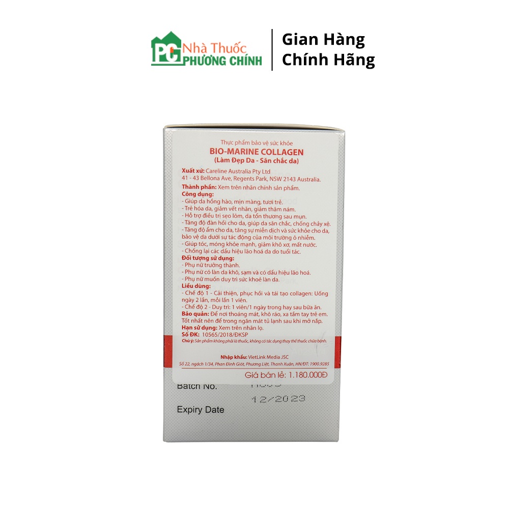 Viên Uống Collagen Úc Bio Marine Careline - Giúp Da Căng Mịn Săn Chắc, Trắng Sáng