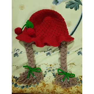 mũ len handmade gắn tóc giả 2 bên cho bé