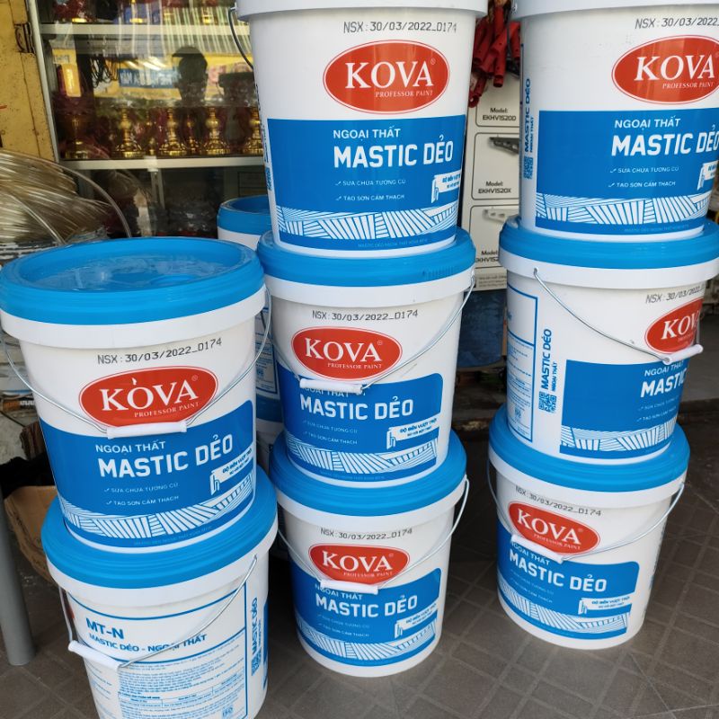 Mastic dẻo trét tường Ngoại Thất hiệu Kova 25kg thay thế bột trét sơn nước ngoài trời sửa chửa tường củ