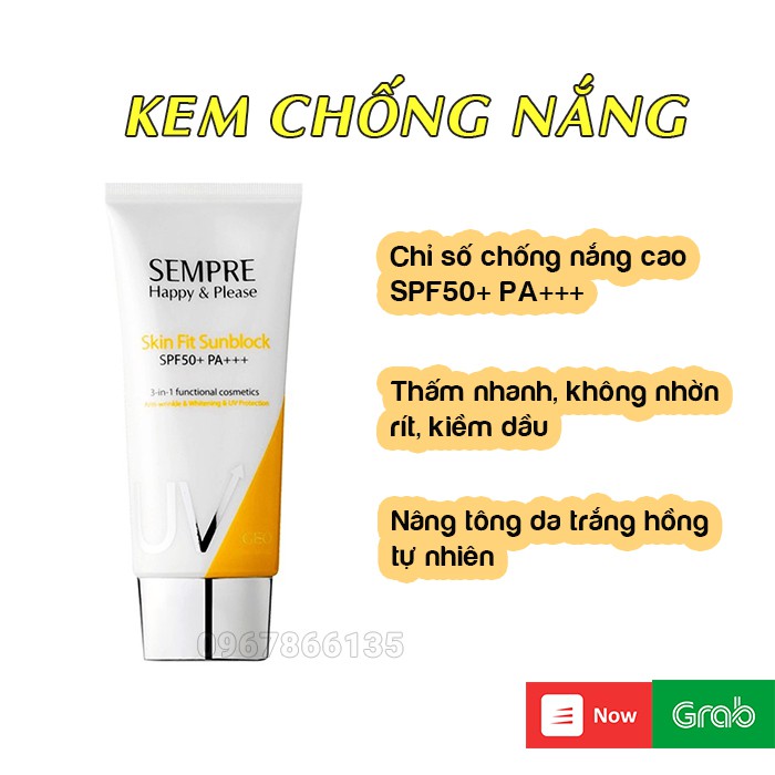 Kem chống nắng vật lý nâng tông da kiềm dầu GEO SEMPRE Happy & Please SPF 50+ PA +++ 50ml dưỡng da