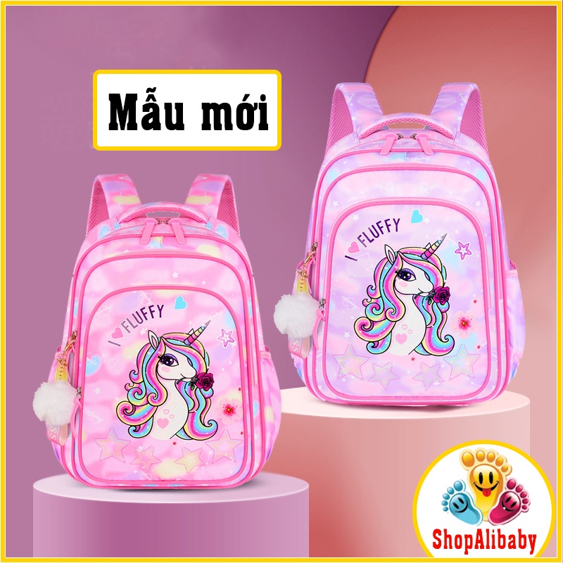 Cặp Đi Học Nữ / Balo Đi Học Cấp 1 ,In Hình Ngựa Lân Màu Hồng (Tặng móc khóa xinh như hình) E791
