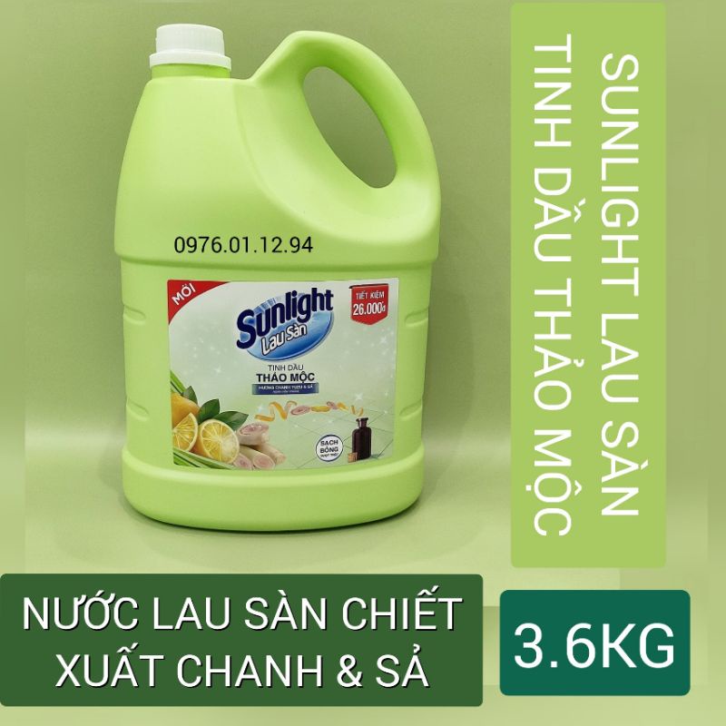 Nước Lau Sàn Sunlight Tinh Dầu Thảo Mộc Hương Chanh &amp; Sả Can 3.6kg.