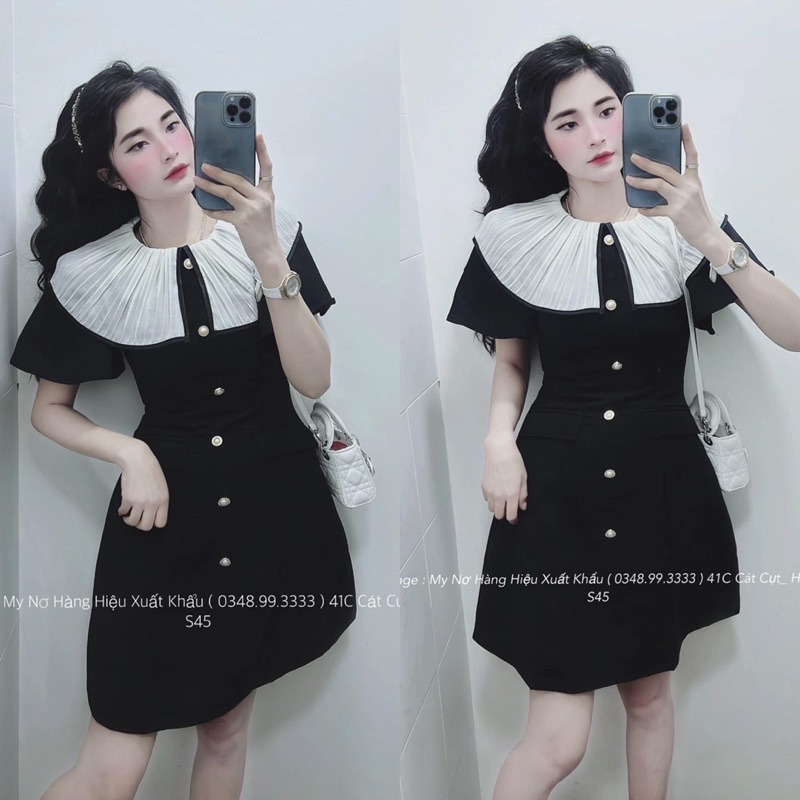 Váy Đen Khuy Ngọc Cổ Xếp Ly Trắng Hàng Đẹp Có Ảnh Thật Kèm Video | BigBuy360 - bigbuy360.vn