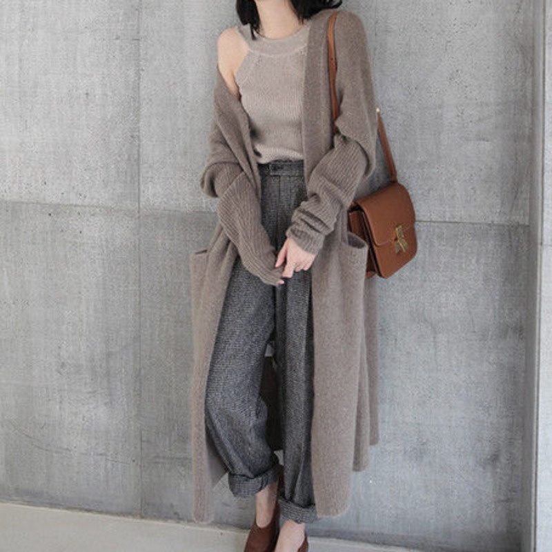 Áo khoác len cardigan dày xoắn dáng rộng dài vừa phải thời trang Hàn Quốc cho nữ 176702