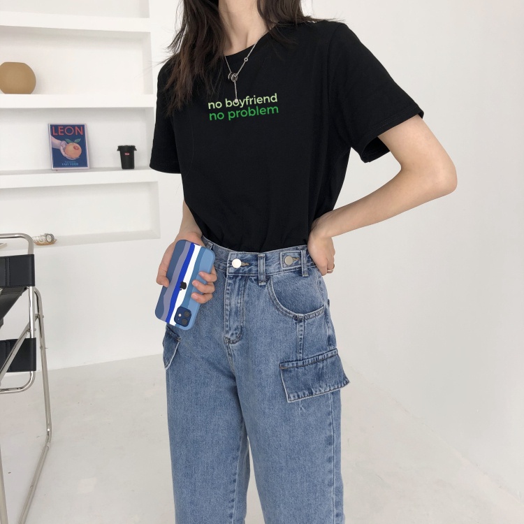 Áo thun nữ cotton tay ngắn no boyfriend màu xanh COYO CT015