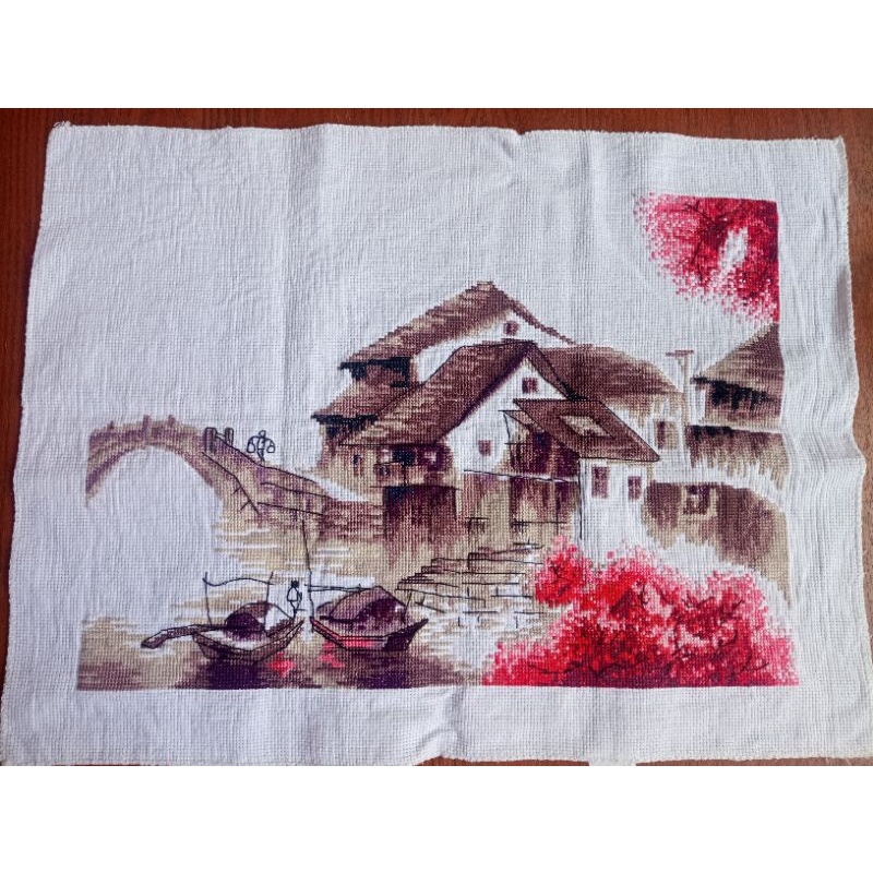 Tranh thêu thành phẩm bến sông