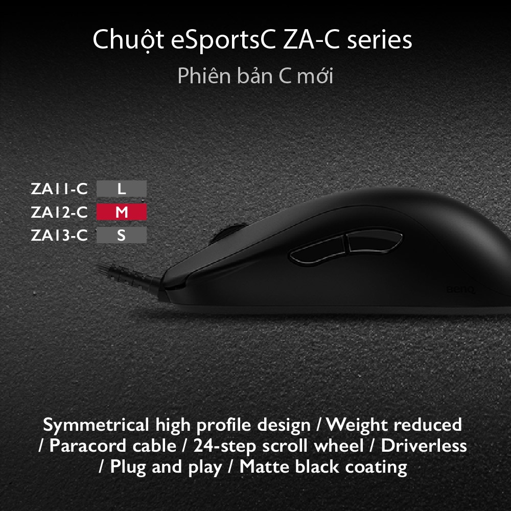 [MỚI] Chuột gaming Esports BenQ ZOWIE ZA12-C (M) cảm biến 3360 với cáp Paracord, bánh lăn 24 nấc