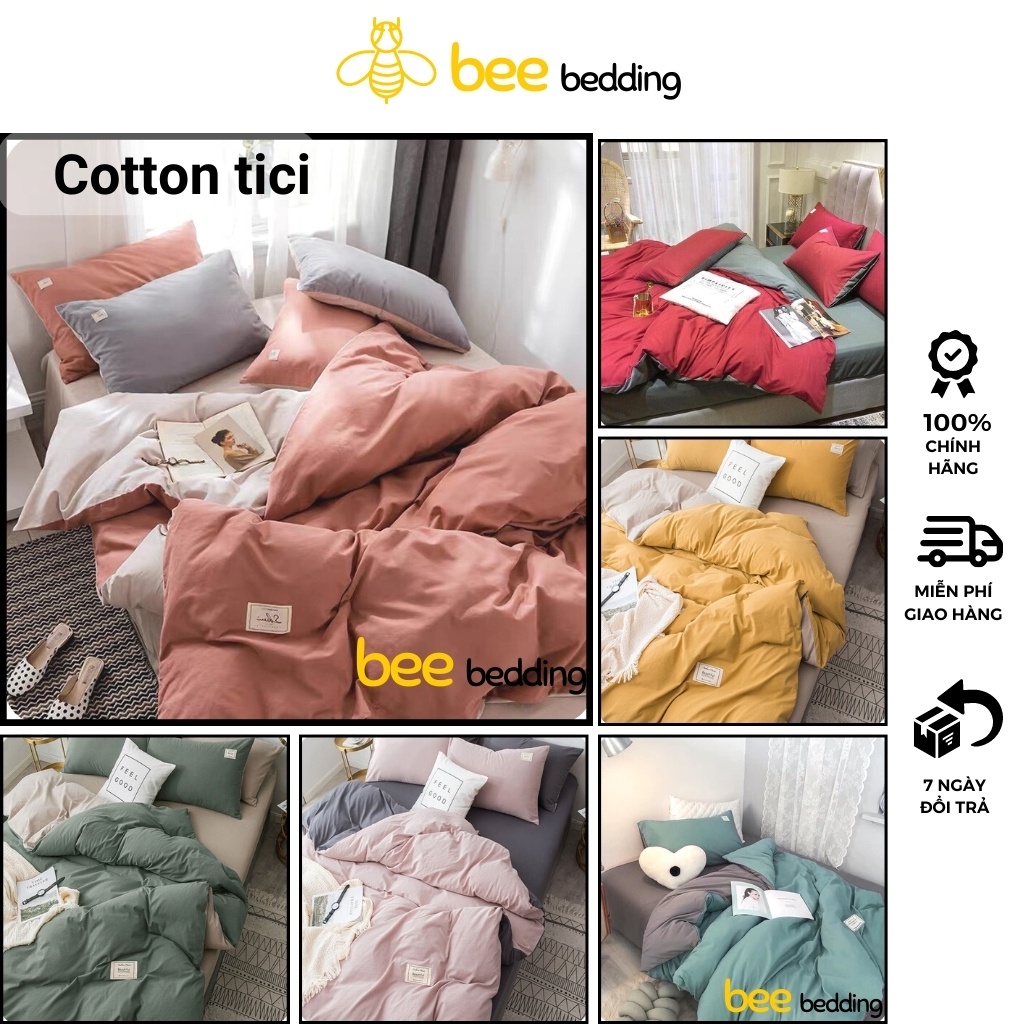 Bộ chăn ga gối 4 món cotton tici Bee Bedding cao cấp. drap vỏ phong cách hàn quốc kích thước 1m2, 1m4, 1m6, 1m8 x2m, 2m2