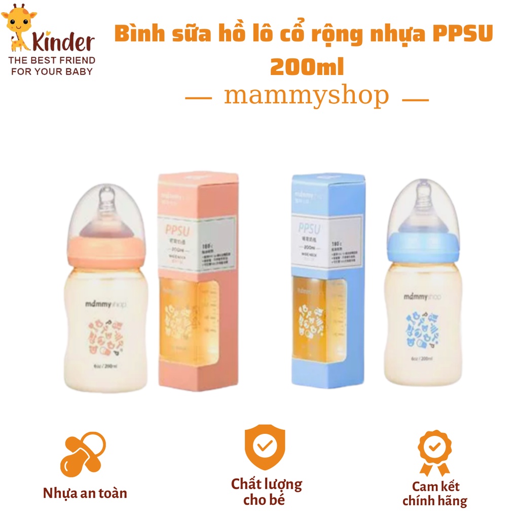 Bình Sữa Nhựa PPSU Cổ Rộng mammyshop Hồ Lô 200ml