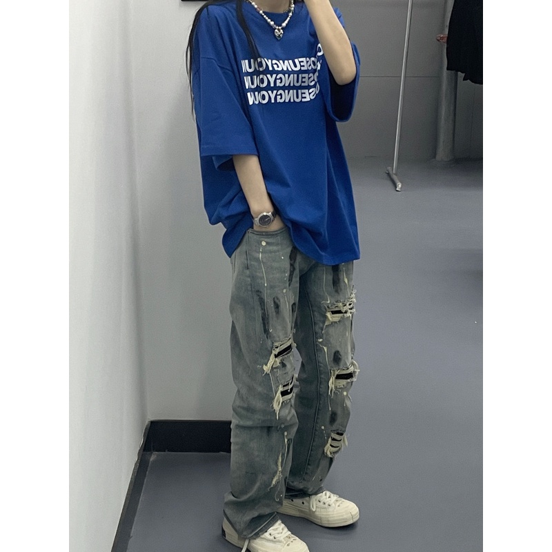 Áo phông form rộng tay lỡ Yinxx, áo thun unisex nam nữ màu xanh bích ATL114