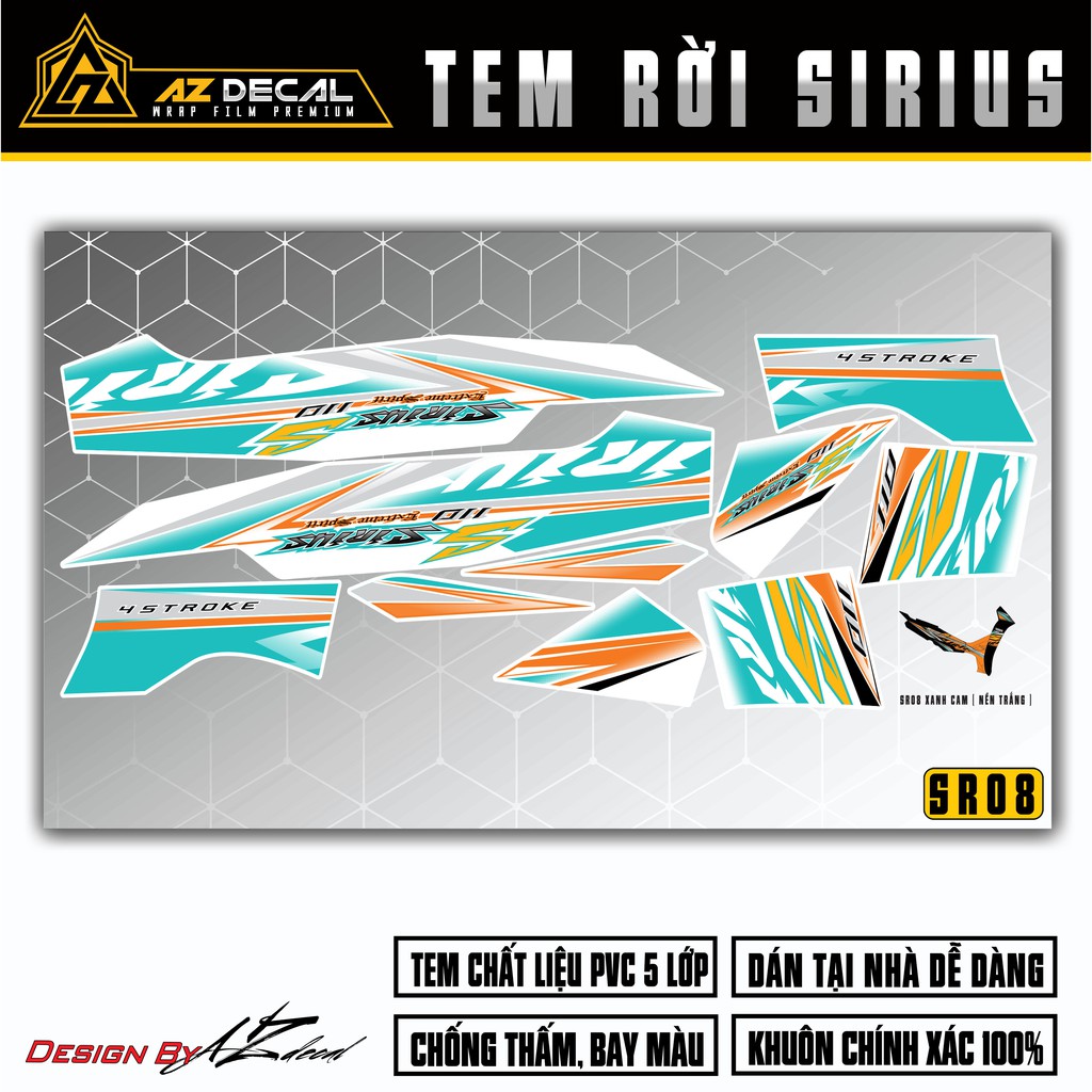 Tem Rời Sirius RC Cắt Khuôn Sẵn | SR08 | Decal Chống Nước - Áp Dụng Mọi Màu Xe Đỏ Đen Trắng Xanh Xám