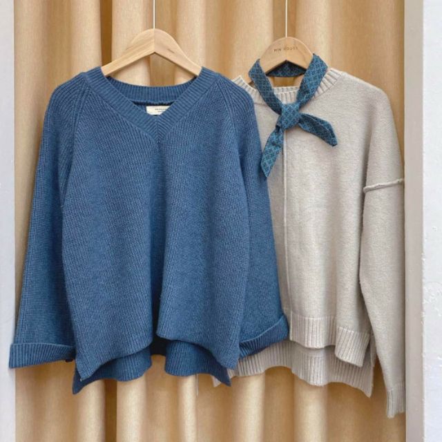 Áo len dáng rộng, oversize, màu xanh, chọn trên live stream
