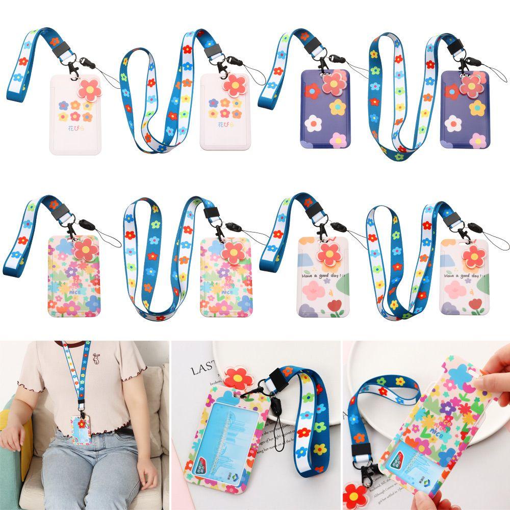 MIHAN1 Ví Đựng Thẻ ID / Thẻ ID Đa Năng Có Dây Đeo In Họa Tiết Hoa Ngọt Ngào Cho Nữ Giá Đỡ