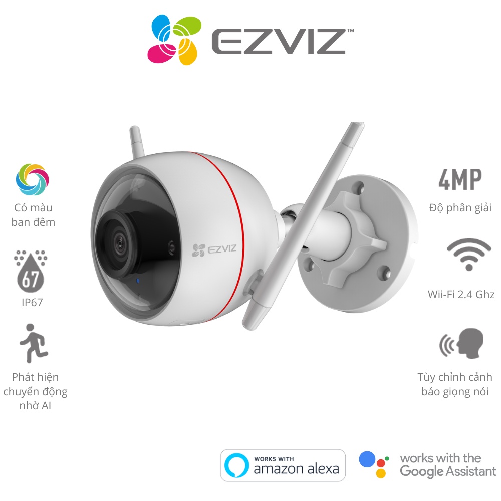 Camera EZVIZ C3W Pro 2MP/ 4MP, wifi mạnh mẽ, ngoài trời, độ phân giải 4MP, IP67, ghi hình màu ban đêm, cảnh báo chủ động