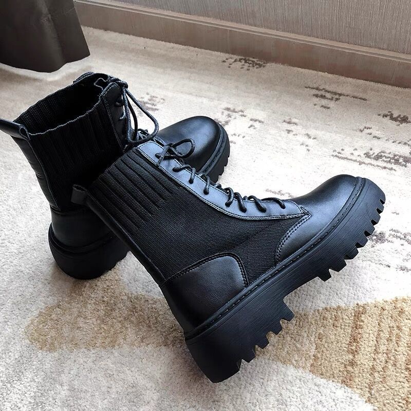 Giày boots Đen Cột Dây Thời Trang Cá Tính Cho Nữ