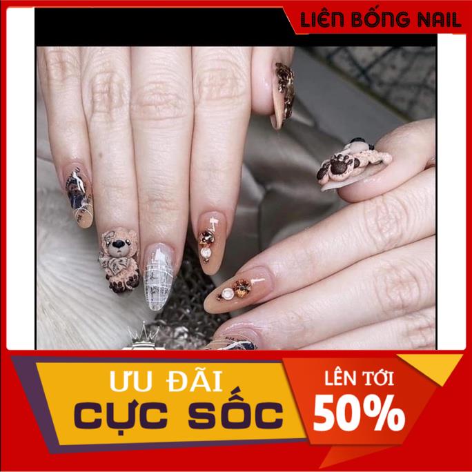 Gấu bột nai - Dán móng tay - Làm thủ công