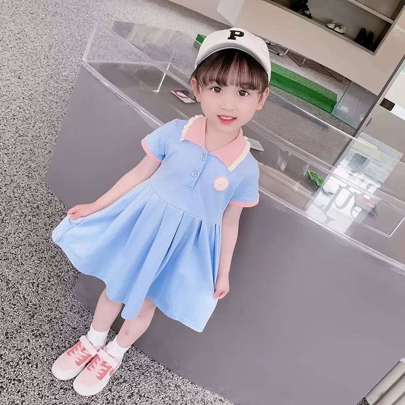 Đầm Công Chúa Mùa Hè Tay Cộc Có Cổ Thêu Họa Tiết Hoạt Hình Cho Bé Gái Se7E