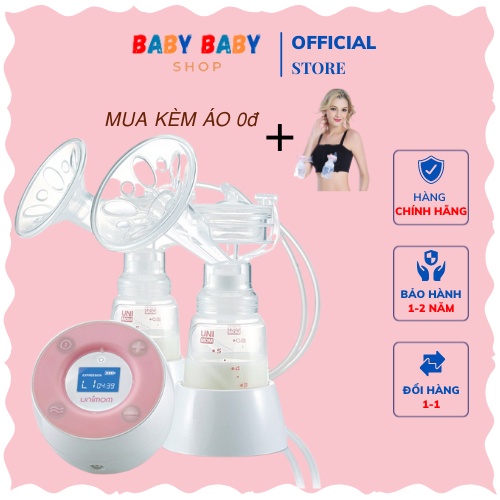 Máy hút sữa điện đôi UNIMOM, máy vắt sữa điện đôi UNIMOM minuet có pin sạc kèm Adapter màn hình LCD[tặng áo hút sữa]