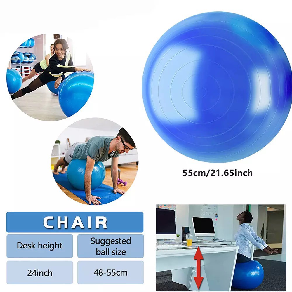 Bóng Tập Yoga Cao Cấp  Chống Nổ Bóng 55cm Dày 2mm (Tặng bơm bóng và phụ kiện)