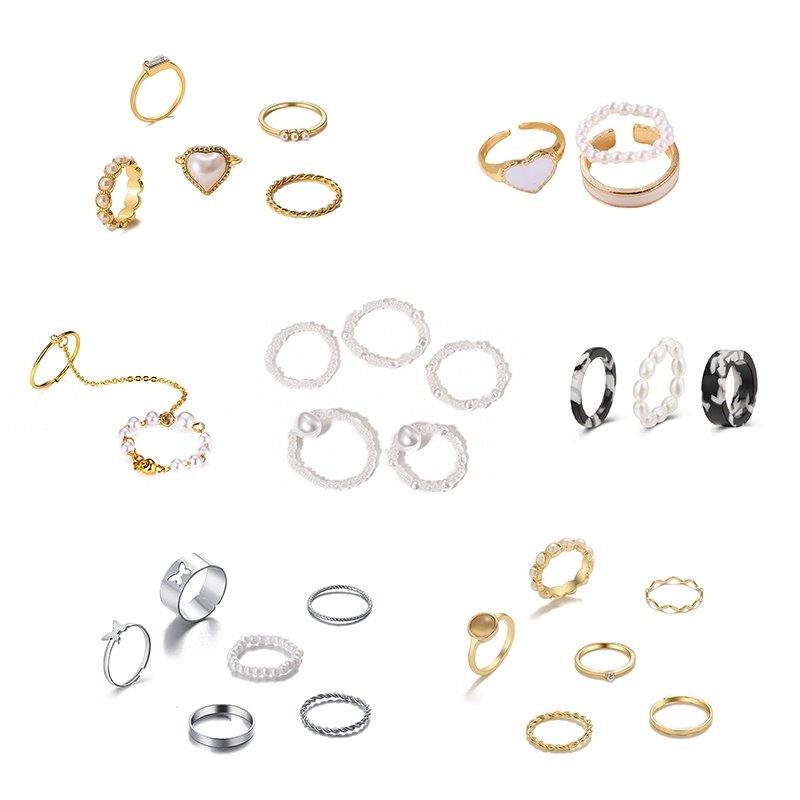 IF ME Bộ nhẫn   bằng resin màu vàng/ bạc kiểu bướm và ngọc trai thời trang cho nữ