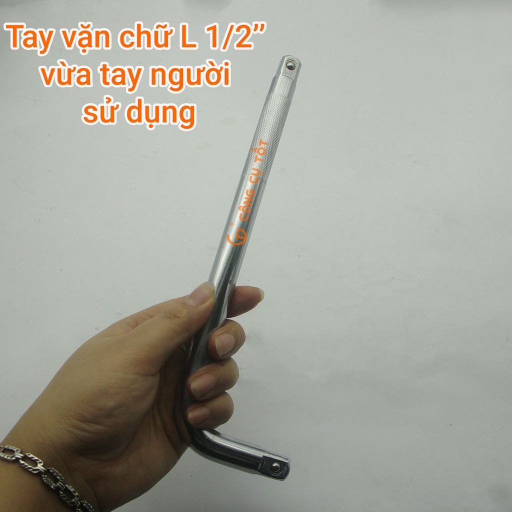Tay vặn chữ L 1/2&quot; thép CrV trắng 250mm