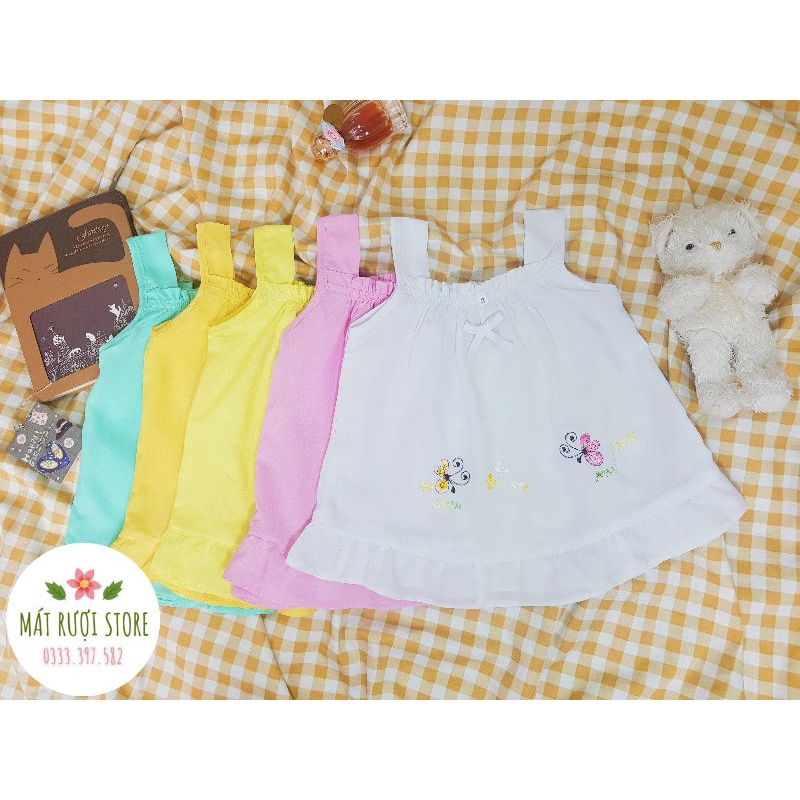 Combo 5 bộ tole/lanh trơn thêu dây bản bé gái mùa hè