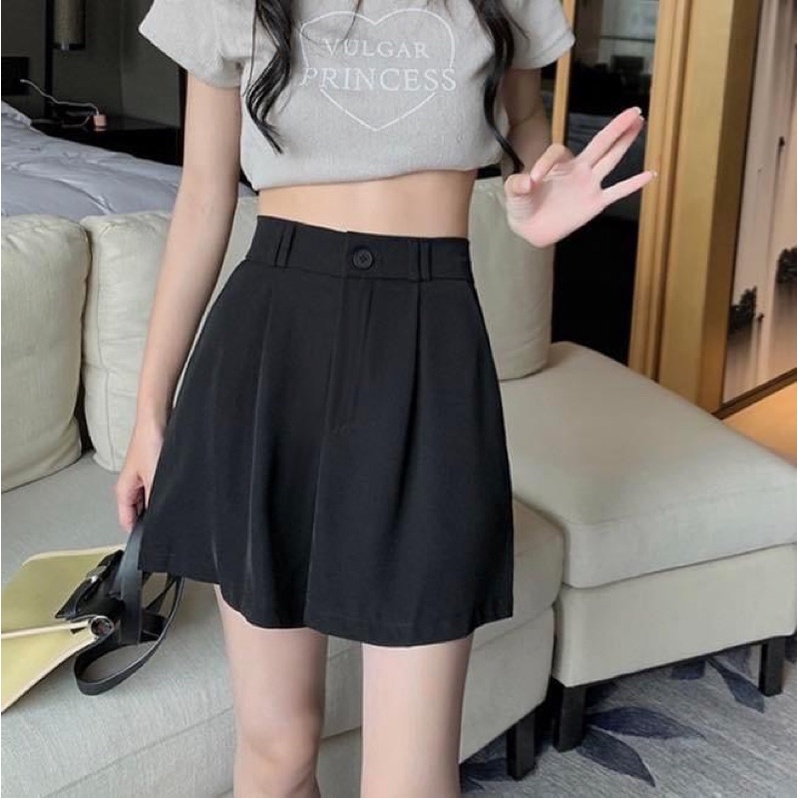 Quần đùi tây short ngắn nữ lưng cao trơn ống suông rộng cao cấp - Order taobao quảng châu