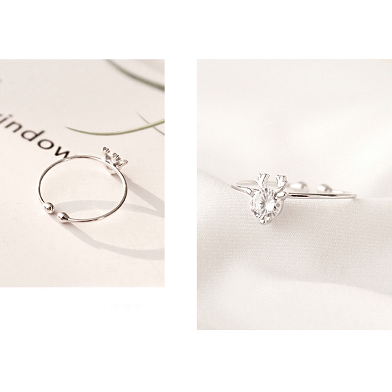 Nhẫn Hở Màu Bạc Đính Đá Zircon Hình Hươu Có Thể Điều Chỉnh