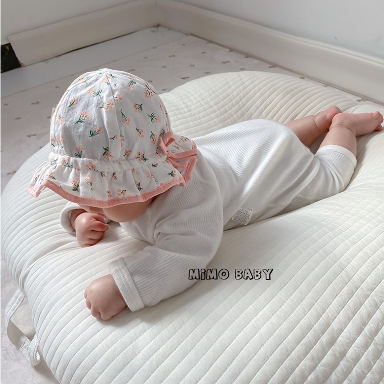 Mũ tai bèo hoa nhí có dây rút điều chỉnh Mimo Baby cho bé gái (3-18m) MH19