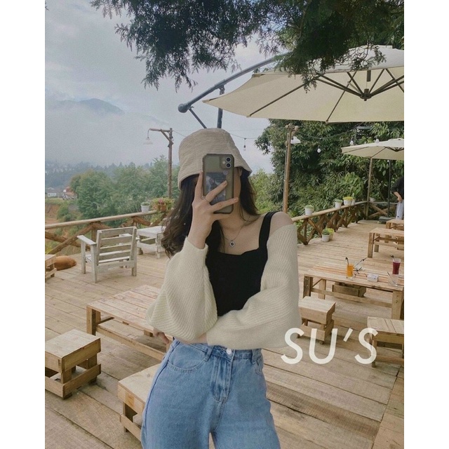 Áo khoác len croptop tay dài | BigBuy360 - bigbuy360.vn