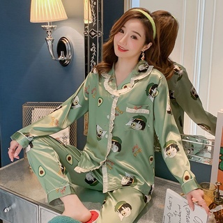 Bộ Đồ Ngủ Tay Dài In Họa Tiết Hoạt Hình Dễ Thương Thời Trang Mùa Thu Cho Nữ