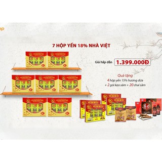 7 hộp yến 18% nhà việt - tặng 4 hộp yến 15% hương dừa nhà việt, 2 gói kẹo sâm, 20 chai nước sâm