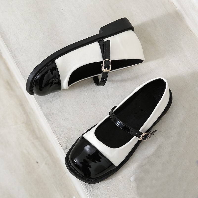 Giày búp bê dây cài chất da mềm, giày nữ dáng lolita đáng yêu dễ phối đồ mã V1