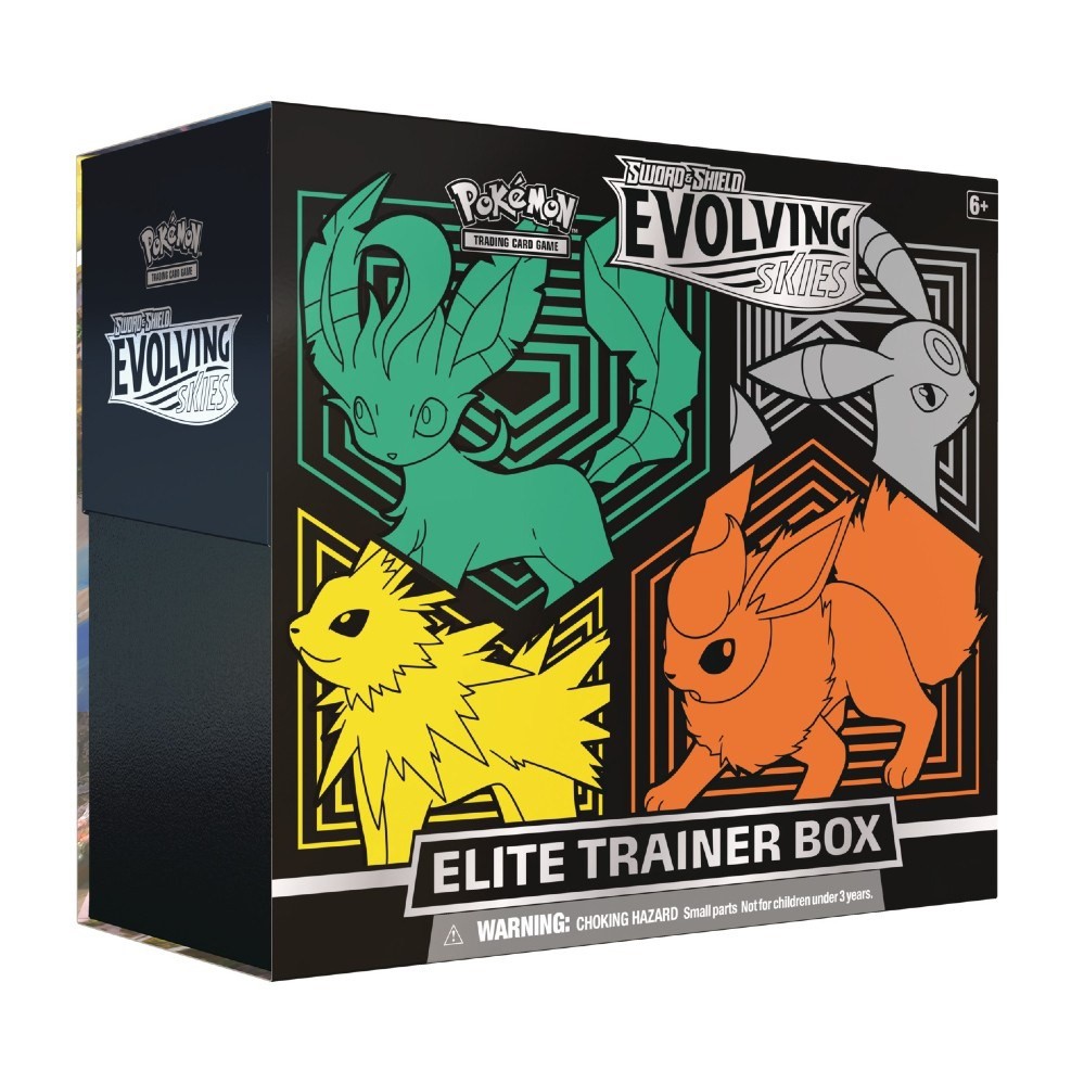 Hộp bài Pokemon TCG (ETB) Elite Trainer Box Evolving Skies Leafeon Flareon (xanh lá cam) / Sylveon Vaporeon (hồng xanh)