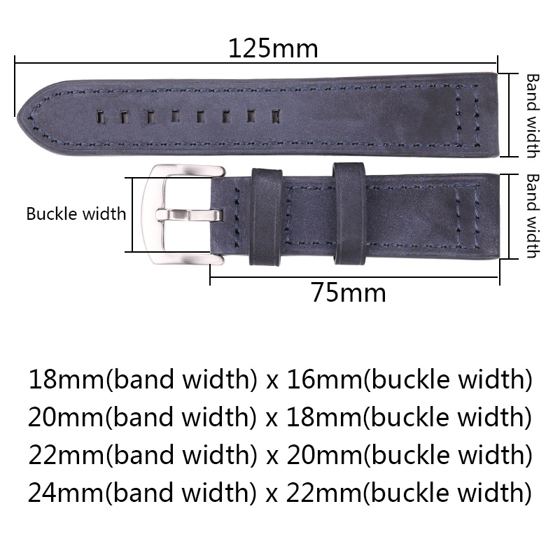 Dây Đeo Đồng Hồ Bằng Da Bò 18 20mm 22mm 24mm Màu Đen / Xanh Dương / Xám / Nâu Cho Nam Và Nữ HENGRC