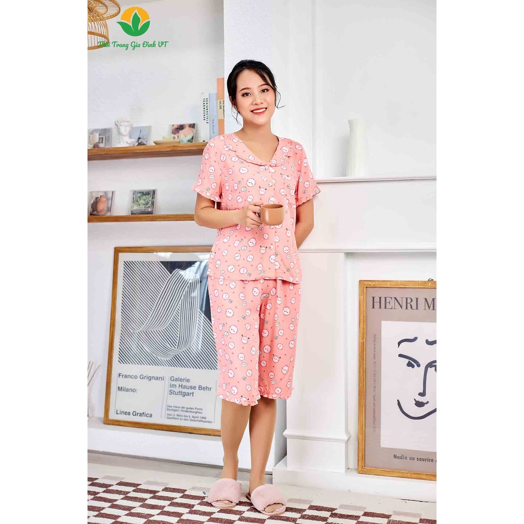 Bộ pijama nữ xuân hè quần lửng, áo cộc tay Việt Thắng B06.2223