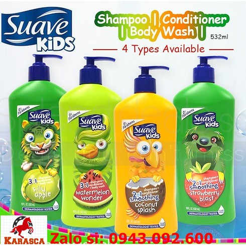 Sữa Tắm Gội Xả 3in1 & 2in1 Suave Kids 532ml Chai Vòi Nhí