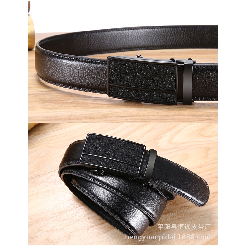 Thắt lưng nam khóa tự động mặt đen thời trang da PU cao cấp T111