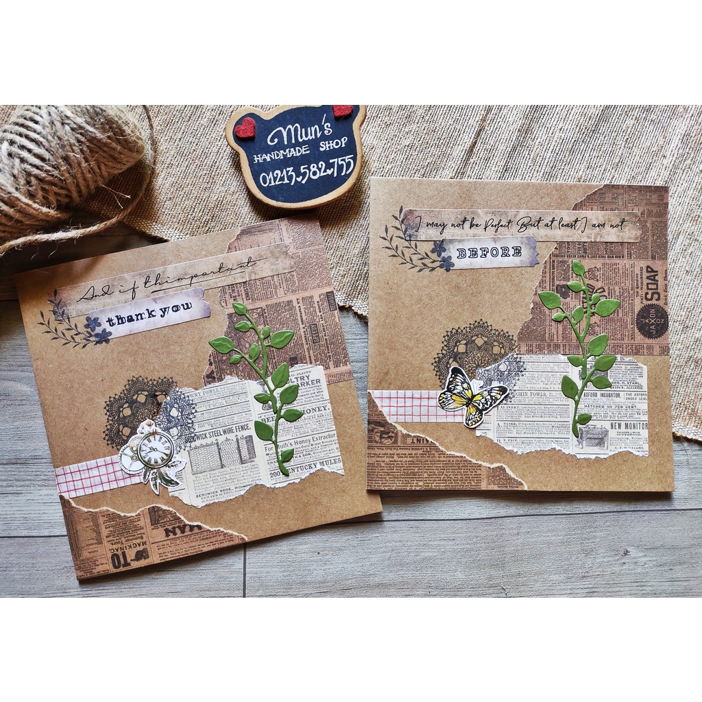 Thiệp giấy kraft phong cách cổ điển - Vintage handmade cards