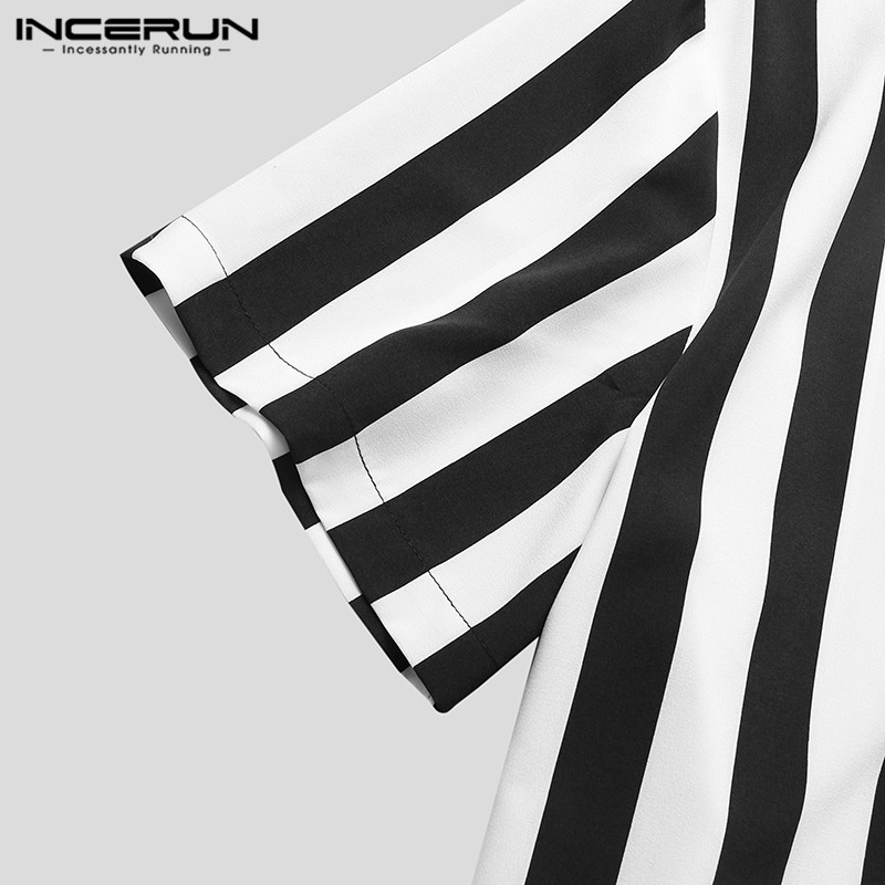 Áo sơ mi nam INCERUN tay ngắn hoa văn kẻ sọc