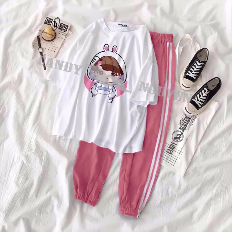 Sét áo đủ hình +quần bo gấu hồng