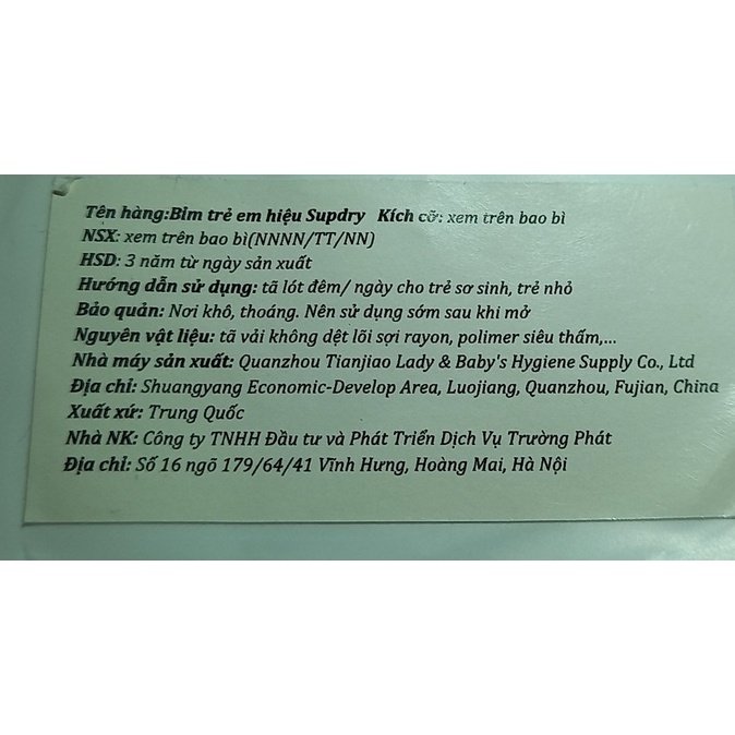 Tã Quần/ Tã Dán SUPDRY Nội Địa Trung Cao Cấp S72 M66 L60 M64 L58 XL52 XXL50 XXXL46