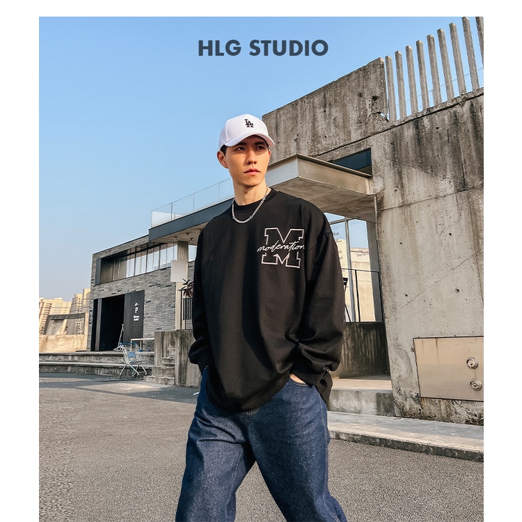 Áo nỉ cổ tròn HLG AMOBIT phong cách đường phố rộng rãi, thời trang trẻ trung năng động
