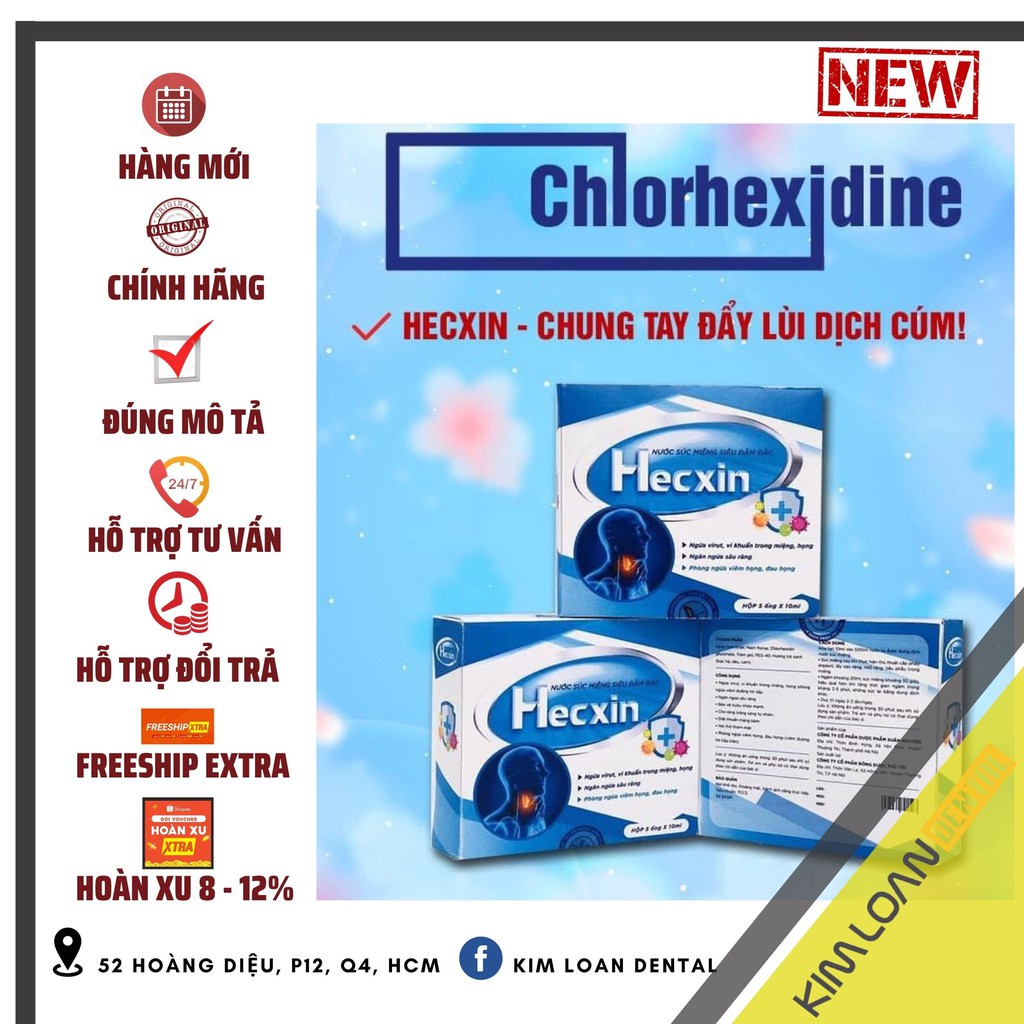 𝗣𝗧 🅲🅰🆁🅴 | 01 ống nước súc miệng Hecxin Chlorhexidine (CHX) ngừa viêm nướu, viêm họng, viêm amidan 10ml/500ml