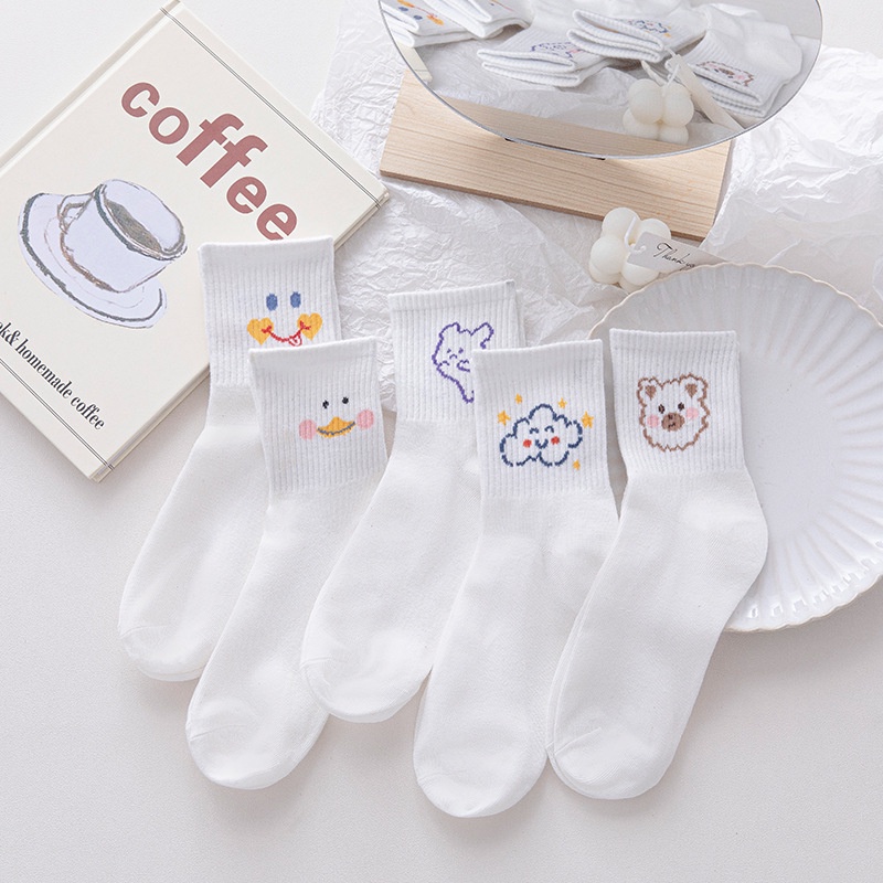 Vớ WAFNHA D544 màu trắng họa tiết đám mây/ gấu/ thỏ/ vịt hoạt hình đáng yêu dành cho bé gái