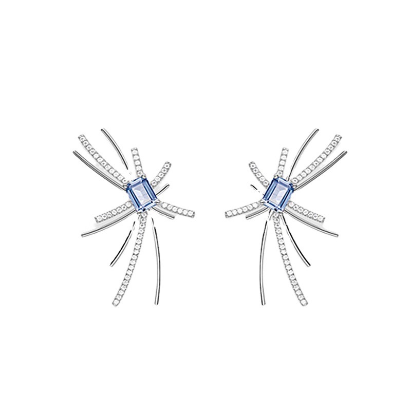 Khuyên Tai Hình Pháo Hoa Đính Đá Xanh Dương Độc Đáo