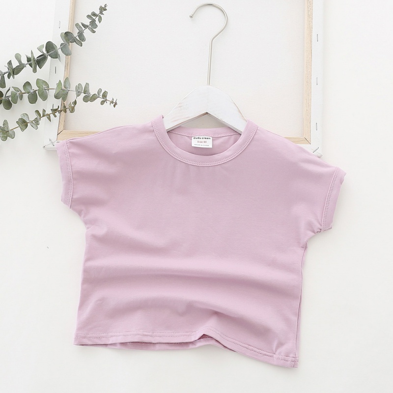 Áo Thun Cotton Tay Ngắn Màu Trơn Thời Trang Hàn Quốc Dành Cho Bé Gái